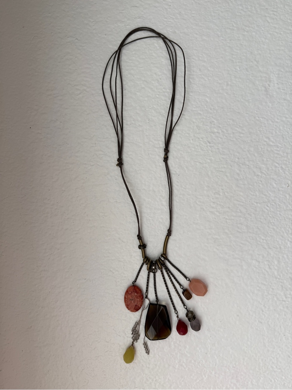 Vintage Boho Multi-Strand Cord Statement Necklace with Mixed Charms